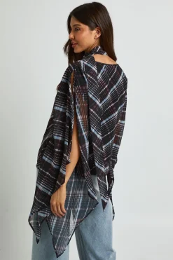 Blouse Cape Foulard À Carreaux En Mousseline