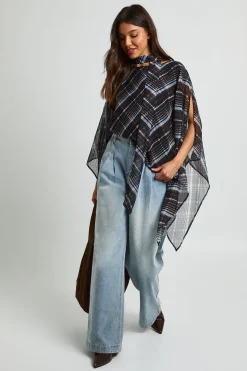 Blouse Cape Foulard À Carreaux En Mousseline