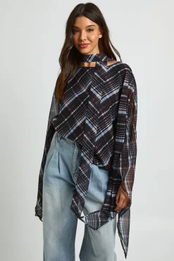 Blouse Cape Foulard À Carreaux En Mousseline