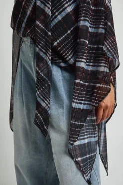 Blouse Cape Foulard À Carreaux En Mousseline