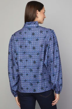 Blouse à Carreaux avec Col à Volants et Boutons
