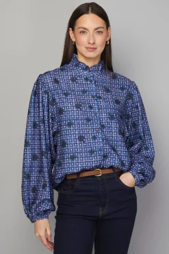 Blouse à Carreaux avec Col à Volants et Boutons