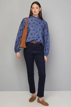 Blouse à Carreaux avec Col à Volants et Boutons