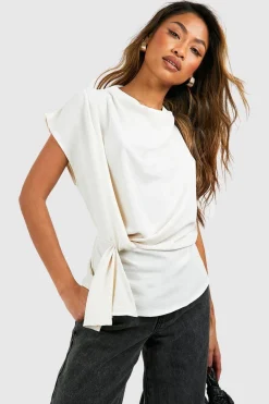Blouse à col drapé à noeud frontal martelé