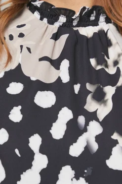 Blouse à Col Froncé Imprimé Animal Floral