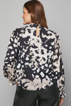 Blouse à Col Froncé Imprimé Animal Floral