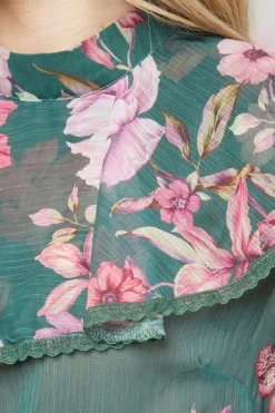 Blouse Col Montant à Empiècement Volants Imprimée