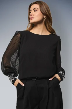 Blouse d'Occasion à Poignets Ornés en Dobby