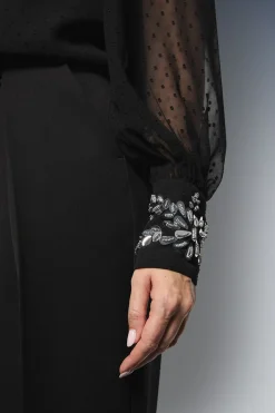 Blouse d'Occasion à Poignets Ornés en Dobby