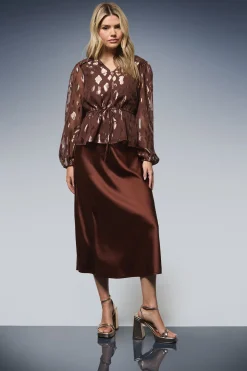 Blouse DP Luxe à Manches Longues avec Taille à Cordon et Détails Volantés