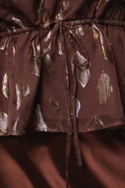 Blouse DP Luxe à Manches Longues avec Taille à Cordon et Détails Volantés