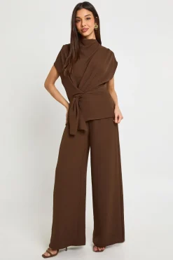 boohoo Blouse drapée en tissu & pantalon coordonné<Femme Ensembles