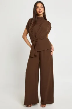 boohoo Blouse drapée en tissu & pantalon coordonné<Femme Ensembles