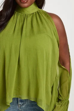boohoo Blouse Drapée Grande Taille En Mousseline Col Licou Manches Longues<Femme Tops