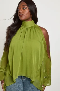boohoo Blouse Drapée Grande Taille En Mousseline Col Licou Manches Longues<Femme Tops