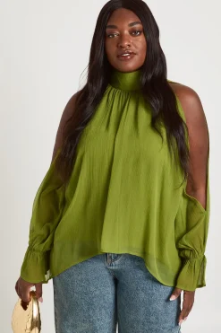 boohoo Blouse Drapée Grande Taille En Mousseline Col Licou Manches Longues<Femme Tops