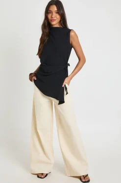 boohoo Blouse Drapée Martelée À Col Bénitier Et Nœud Latéral<Femme Tops