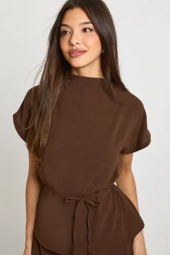 Blouse à détail de nœud martelé & pantalon coordonné