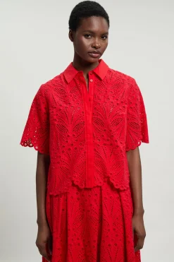 Blouse En Broderie Anglaise De Coton À Manches Courtes
