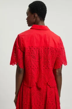 Blouse En Broderie Anglaise De Coton À Manches Courtes