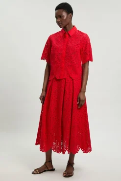 Blouse En Broderie Anglaise De Coton À Manches Courtes