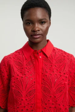 Blouse En Broderie Anglaise De Coton À Manches Courtes