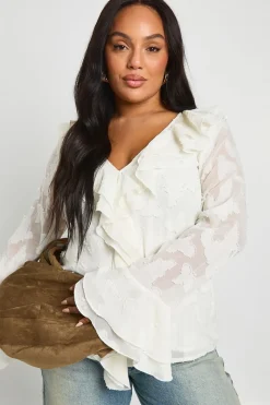 Blouse en burnout à volants Plus