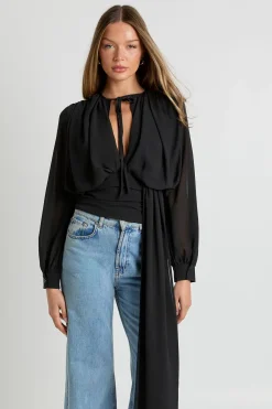 boohoo Blouse en chiffon drapé à décolleté plongeant<Femme Tops