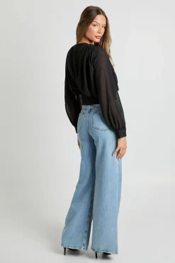 boohoo Blouse en chiffon drapé à décolleté plongeant<Femme Tops