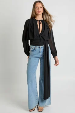 boohoo Blouse en chiffon drapé à décolleté plongeant<Femme Tops