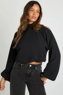 boohoo Blouse en chiffon à encolure halter, épaules dénudées, manches chauve-souris<Femme Tops