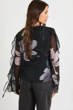 Blouse en chiffon floral à nouer sur le devant