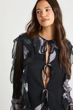 Blouse en chiffon floral à nouer sur le devant