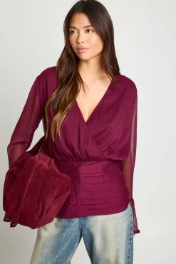 Blouse en chiffon à manches flûte enveloppante
