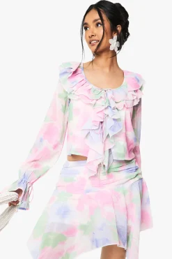 Blouse en chiffon à motifs floraux et volants