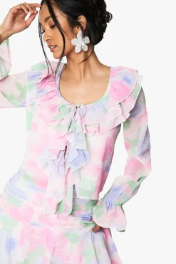 Blouse en chiffon à motifs floraux et volants