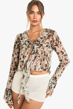 Blouse en chiffon à nouer avec volant sur le devant