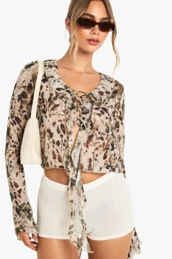 Blouse en chiffon à nouer avec volant sur le devant