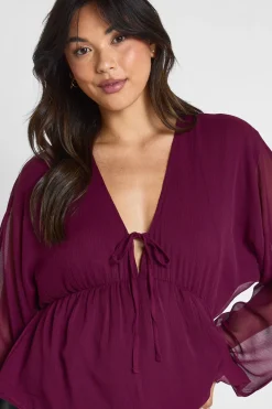 boohoo Blouse en chiffon à nouer sur le devant avec volume<Femme Tops