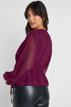 boohoo Blouse en chiffon à nouer sur le devant avec volume<Femme Tops