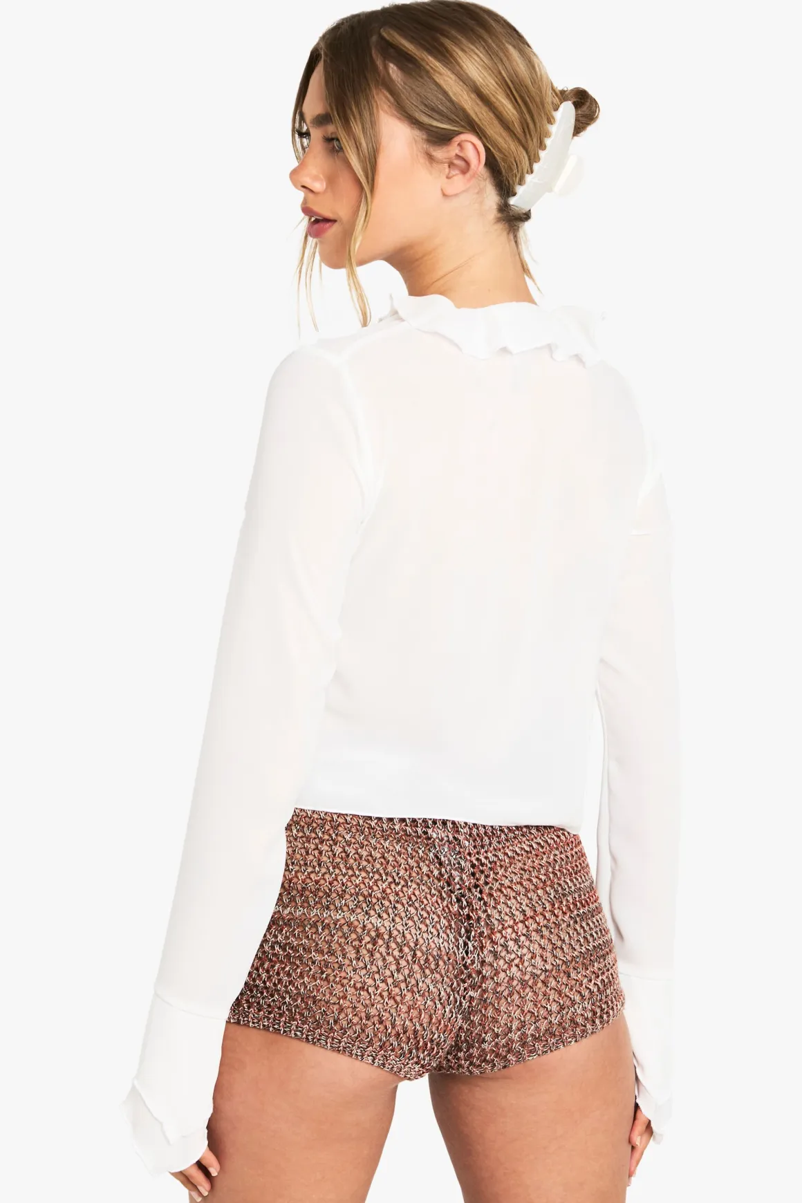 Blouse en chiffon à nouer sur le devant et à volants