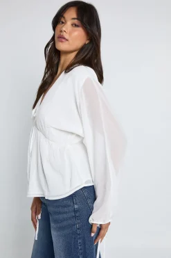 boohoo Blouse en chiffon à nouer sur le devant et volumineuse<Femme Tops
