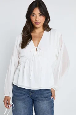 boohoo Blouse en chiffon à nouer sur le devant et volumineuse<Femme Tops