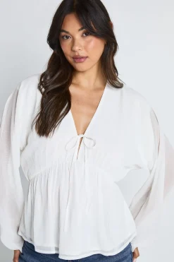 boohoo Blouse en chiffon à nouer sur le devant et volumineuse<Femme Tops