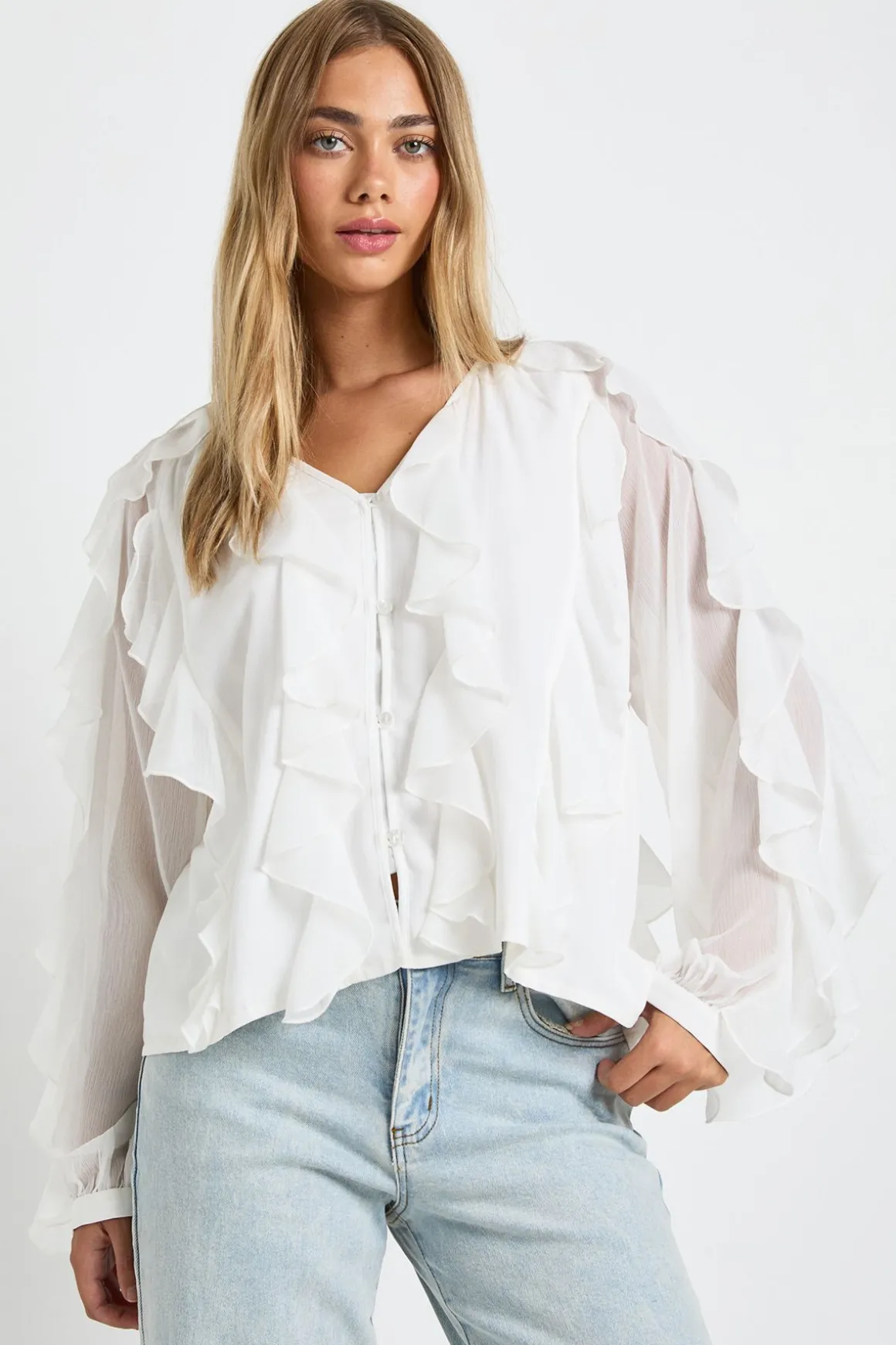 Blouse en chiffon à volants