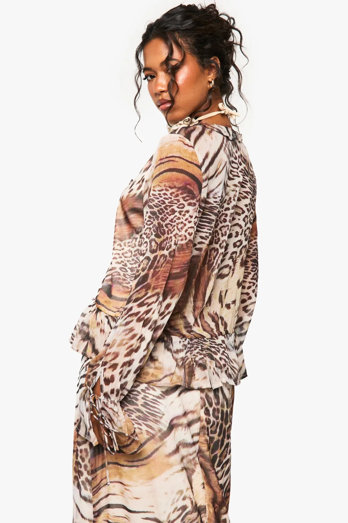 Blouse en chiffon à volants effet animal