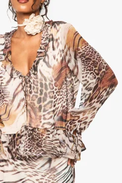 Blouse en chiffon à volants effet animal