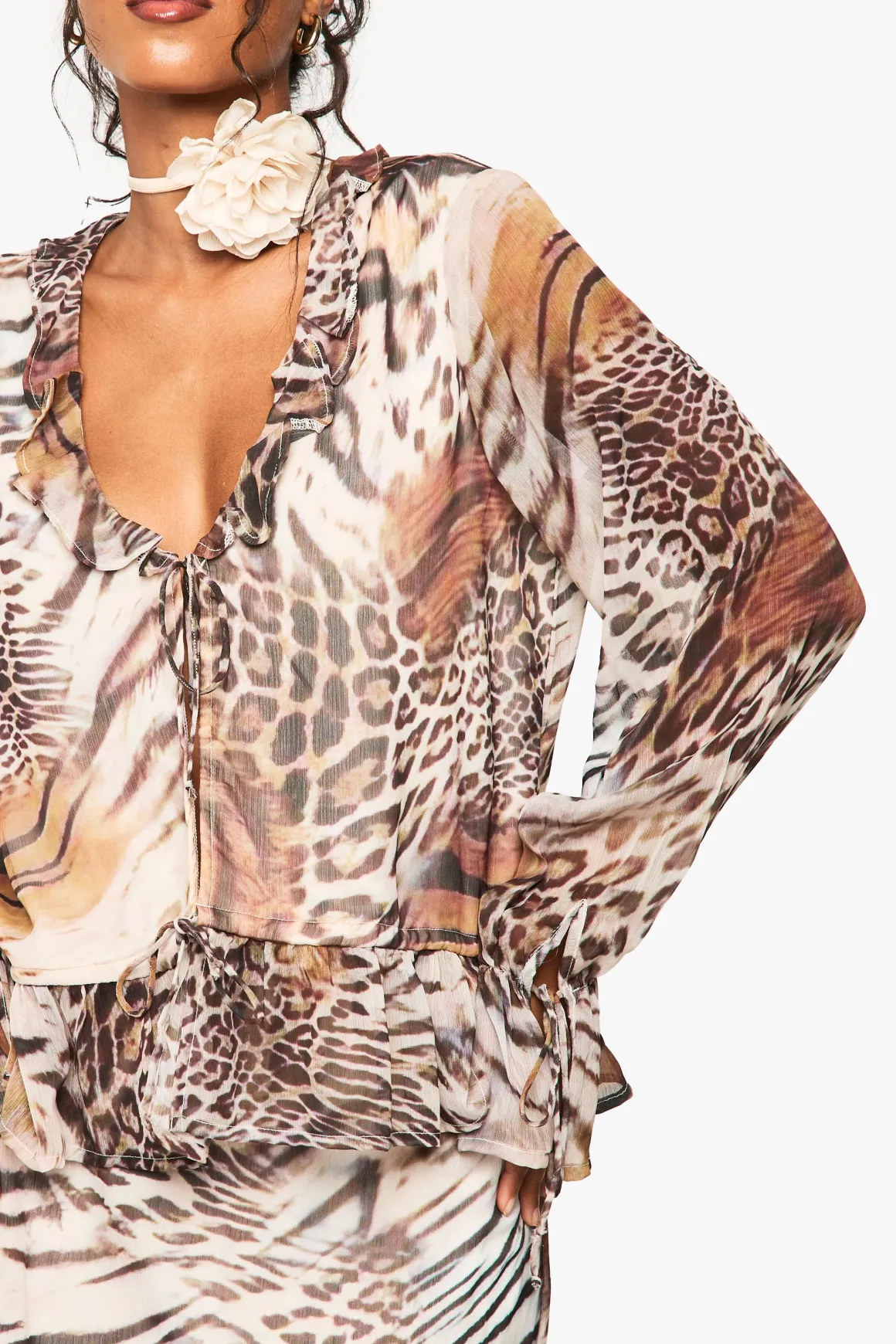 Blouse en chiffon à volants effet animal