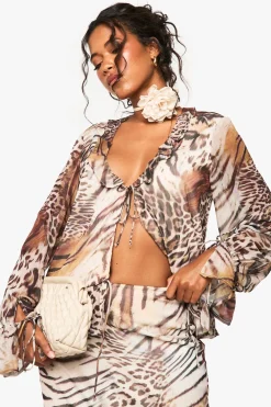 Blouse en chiffon à volants effet animal