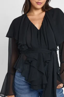 Blouse en chiffon à volants et à nouer à la taille